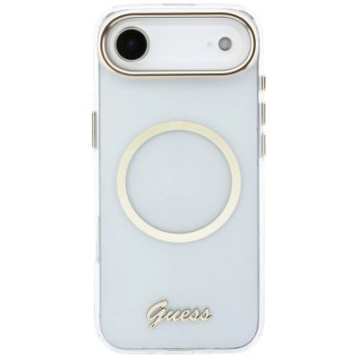 4. Guess IML Script Metal MagSafe Hülle für iPhone Air – Transparent
