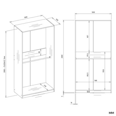 7. Garderobenschrank OPENO 2W WEISS, modulares Regal mit 2 Kleiderstangen für das Schlafzimmer