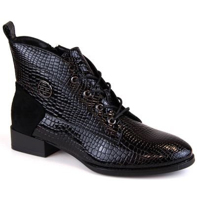 Filippo W PAW478A schwarze Lacklederstiefeletten mit isolierter Krokodilledersohle