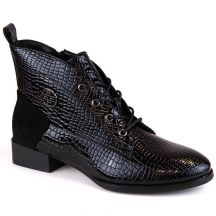 Filippo W PAW478A schwarze Lacklederstiefeletten mit isolierter Krokodilledersohle