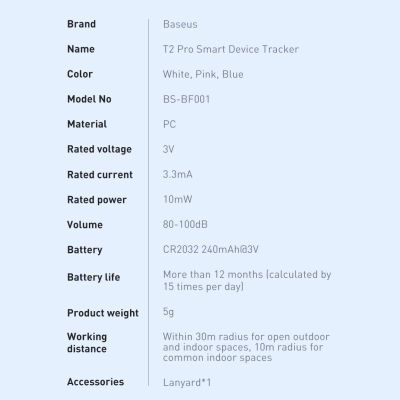 23. Baseus T2 Pro Smart GPS Tracker für Kinderhandtaschenschlüssel weiß (FMTP000002)