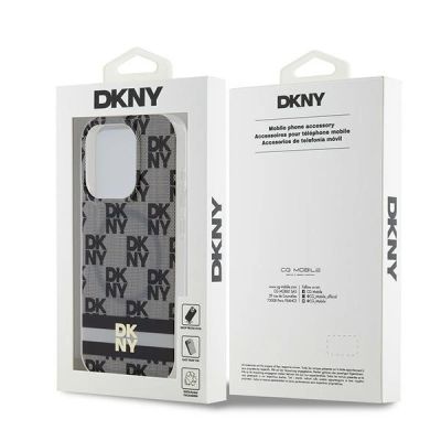 8. DKNY IML Checkered Mono Pattern & Printed Stripes MagSafe Hülle für iPhone 15 Pro – Schwarz