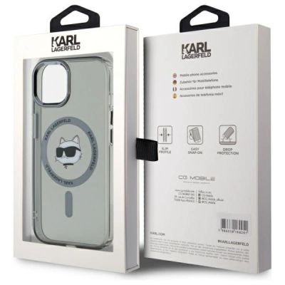 8. Karl Lagerfeld KLHMP15SHLSCHK iPhone 15 6,1" schwarz/schwarzes Hardcase IML Metal Choupette Head MagSafe