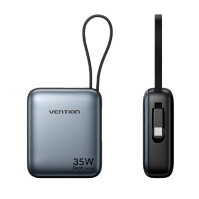 4. Vention 10000mAh 35W PD Powerbank mit integriertem USB-C-Kabel, Grau