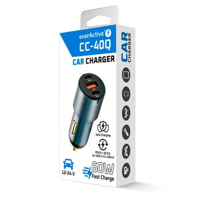 7. EVERACTIVE Autoladegerät 1x USB QC3.0, 2x USB-C PD 60W SCHWARZ CC-40Q