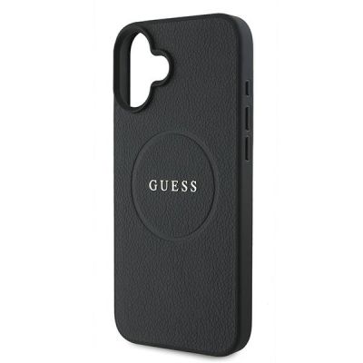 6. Guess Grained Gold Ring MagSafe-Hülle für iPhone 16 Plus – Schwarz
