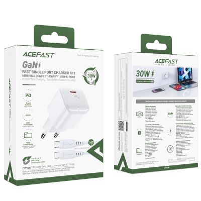 7. Acefast A77 Mini PD 30W GaN-Wandladegerät + USB-C-Kabel – Weiß