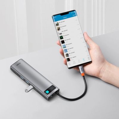 10. Baseus Metal Gleam 11in1 multifunktionaler USB Type C HUB - 3x USB 3.2 Gen 1 5Gbps / USB Type C PD 100W / 3,5 mm Miniklinke AUX / VGA Full HD 60Hz / 2x HDMI 4K 30Hz / TF- und SD-Kartenleser / RJ45 1Gbps grau (CAHUB -CT0G)