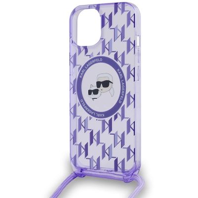 5. Karl Lagerfeld IML Crossbody Monogram Karl & Choupette Head MagSafe-Hülle für iPhone 15 / 14 / 13 – Lila