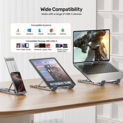 18. UNITEK Verstellbarer Laptopständer + Hub mit USB-C/A, HDMI 2.0, PD 100W