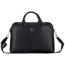 Guess – Grained Zipper Pocket Triangle Logo 15-Zoll-Laptoptasche – Schwarz