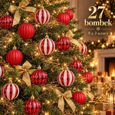 4. Sichere dekorative Kunststoff-Weihnachtskugeln, 27 Stück, 6 cm, rot-weiß, MICA