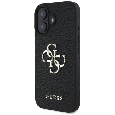 2. Guess Grained Big 4G Logo Small Classic Logo Hülle für iPhone 16 - Schwarz
