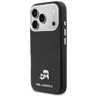2. Karl Lagerfeld Karl & Choupette Head Pins Saffiano MagSafe Hülle für iPhone 17 Pro Max - Schwarz