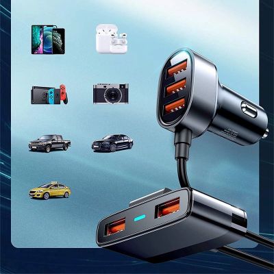 6. Joyroom Auto-Schnellladegerät 5x USB 6.2 A mit Verlängerungskabel schwarz (JR-CL03)