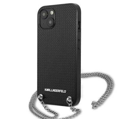 2. Karl Lagerfeld KLHCP13SPMK iPhone 13 mini 5,4 "Hardcase schwarz / schwarzes Leder mit Struktur und Kette