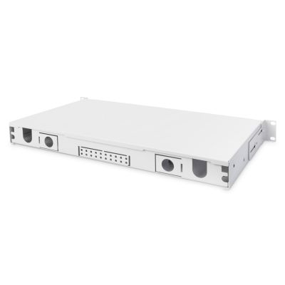 5. 19-Zoll-Patchpanel ohne Frontplatte, 1 HE, verschiebbar, Kabelverschraubungen PG13,5 und PG16, Kabelbinder/Halterungen, grau