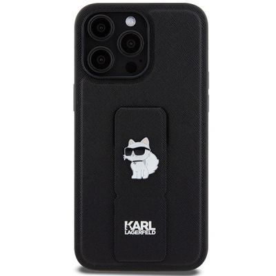 3. Karl Lagerfeld Gripstand Saffiano Choupette Pins Hülle für iPhone 13 Pro / 13 – Schwarz
