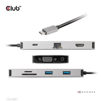 6. CLUB3D CSV-1594 USB 3.2 Gen 1 (3.1 Gen 1) Typ-C Dockingstation, Schwarz, Grau