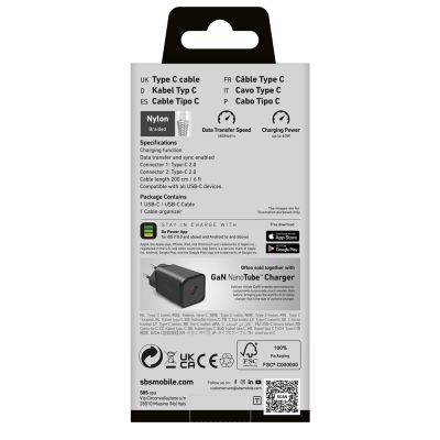 3. TECABLETISSUETC2G SBS-Kabel 2 x USB-C 2 m 60 W mit Power Delivery – grau