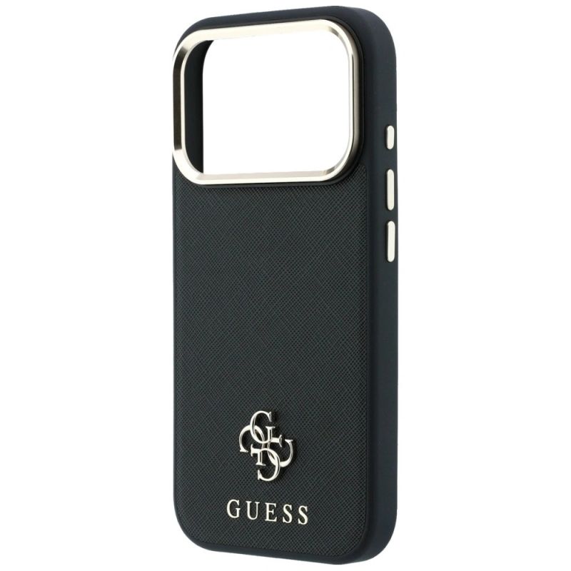 6. Guess Saffiano Small 4G & Classic Logo MagSafe Hülle für iPhone 18 Pro / 17 Pro - Schwarz