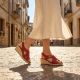 7. Sergio Leone SK297 Burgunderrote Damen-Keilsandalen aus Leder
