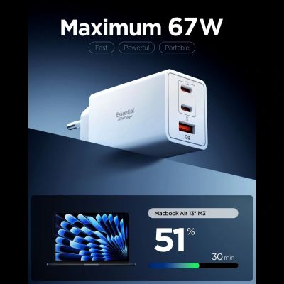 2. Spigen Essential EE673EU 3-Port 67W Wandladegerät – Weiß