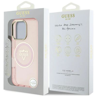8. Guess IML Metal Mountain Logo MagSafe iPhone 16 Pro Max Hülle - Rosa