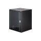 43. DYNAmic 19" 16U Wand-Netzwerkschrank 600x600 mm, Glastür, schwarz, ungeteilt, montiert, 60 kg