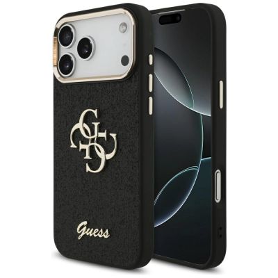 Guess Fixed Glitter Big 4G Metal Frame Hülle für iPhone 17 Pro Max - Schwarz