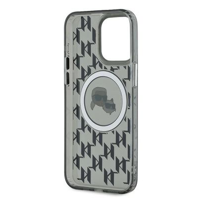7. Karl Lagerfeld IML Monogram Karl & Choupette Head MagSafe Hülle für iPhone 15 Pro – Schwarz