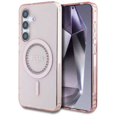 Guess Strass-bedruckte MagSafe-Hülle für Samsung Galaxy S25, Pink