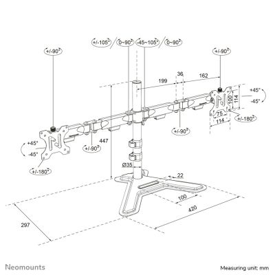 8. Neomounts DS45-600BL2 Monitorhalterung/-ständer für Monitore bis 81,3 cm (32"), Schreibtisch, Schwarz