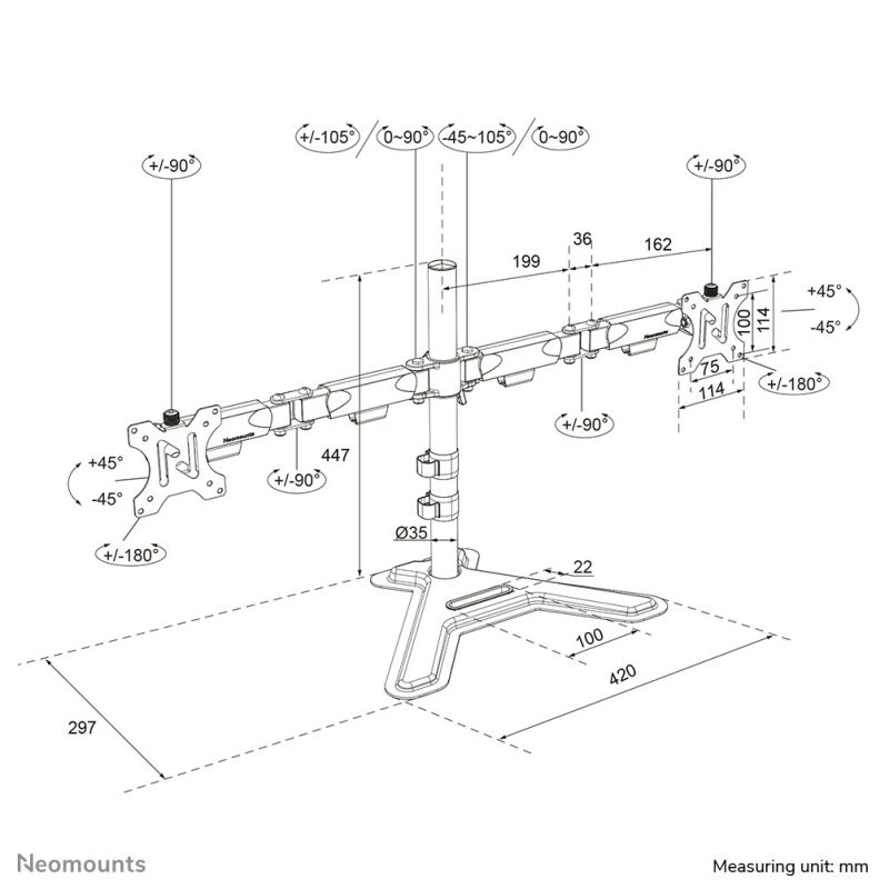 8. Neomounts DS45-600BL2 Monitorhalterung/-ständer für Monitore bis 81,3 cm (32"), Schreibtisch, Schwarz
