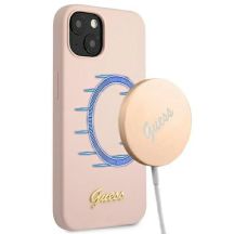 Guess GUHMP13MLSLMGLP iPhone 13 6.1" Hellrosa/Hellrosa Hardcase Silikonschrift Gold Logo Magsafe