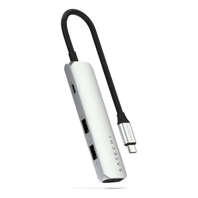 6. Satechi 4-in-1 USB-C Slim Multiport Adapter 4K - Aluminium-Adapter für USB-C Mobilgeräte (USB-C, 4K HDMI, 2x USB-A) (Silber)