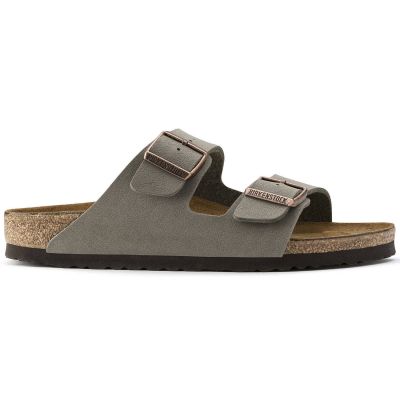 9. Birkenstock Arizona Birko-Flor Nubuk Stone Regular Wide Grau Damen/Herren Pantoletten (0151211)