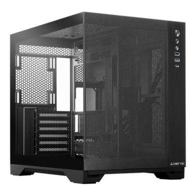 Chieftec VISIO AIR Lüfterloses GM-30B-M-FL-OP ATX-Gehäuse mit Sichtfenster, ohne Netzteil, Schwarz