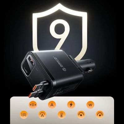 13. Autoladegerät ORICO Twin Reach 45 W 1A3C mit zwei einziehbaren Kabeln