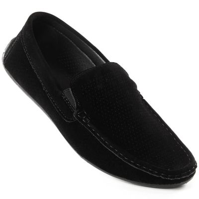10. Herren-Slipper aus Wildleder mit Lochmuster, schwarz, News 4873