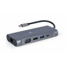 GEMBIRD MULTI-ADAPTER USB TYPE-C 7-IN-1 (USB-3.0-HUB + HDMI + VGA + PD + KARTENLESER + STEREO-AUDIO), GRAU