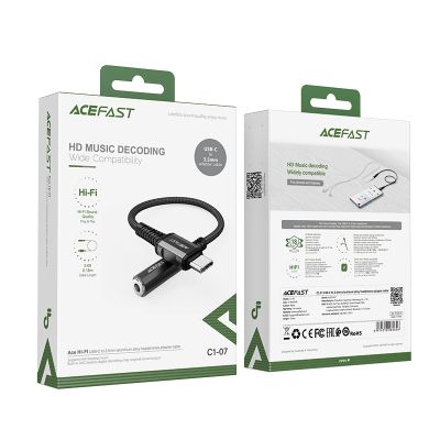 5. Acefast Audiokabel USB Typ C - 3,5 mm Miniklinke (weiblich) 18 cm, DAC, AUX schwarz (C1-07 schwarz)