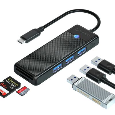 2. Orico PAPW3AT-U3 USB-Hub mit 4 Anschlüssen (3x USB-A 3.0) und microSD/SD-Kartenleser, 1,8 m Kabel, schwarz