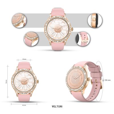 9. VELTORI VT360-1 Damen-Smartwatch, pinkes Silikonarmband