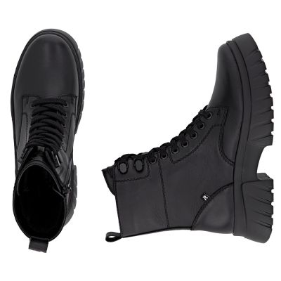 4. Schwarze Damen-Ankle-Boots aus Leder mit dicken Sohlen, Rieker W1870-02