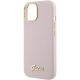 6. Guess Silikon Script Metal Logo & Frame Hülle für iPhone 15 – Rosa
