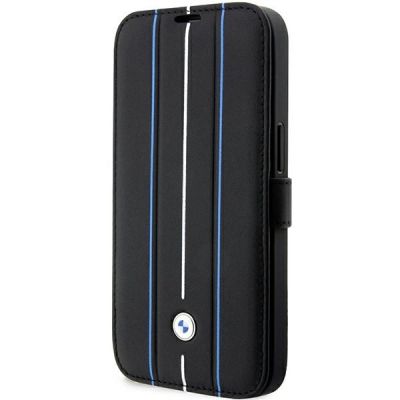 Tasche BMW BMBKP14L22RVSK iPhone 14 Pro 6.1" schwarz/schwarz Büchertasche Leder Stamp Blue Lines