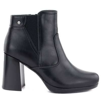2. Damen-Ankle-Boots mit Blockabsatz und Plateau, gefüttert, schwarz, M.Daszyński AF125B-1