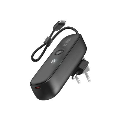SBS Hybrid PD 20W 5000mAh Powerbank mit integriertem Kabel und faltbarem Stecker - Schwarz