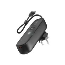 SBS Hybrid PD 20W 5000mAh Powerbank mit integriertem Kabel und faltbarem Stecker - Schwarz
